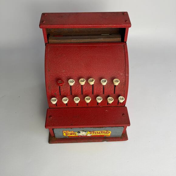 Vintage TOM THUMB Red Metal Cash Register Western Stamping Co.  1950 As Is - Picture 1 of 4